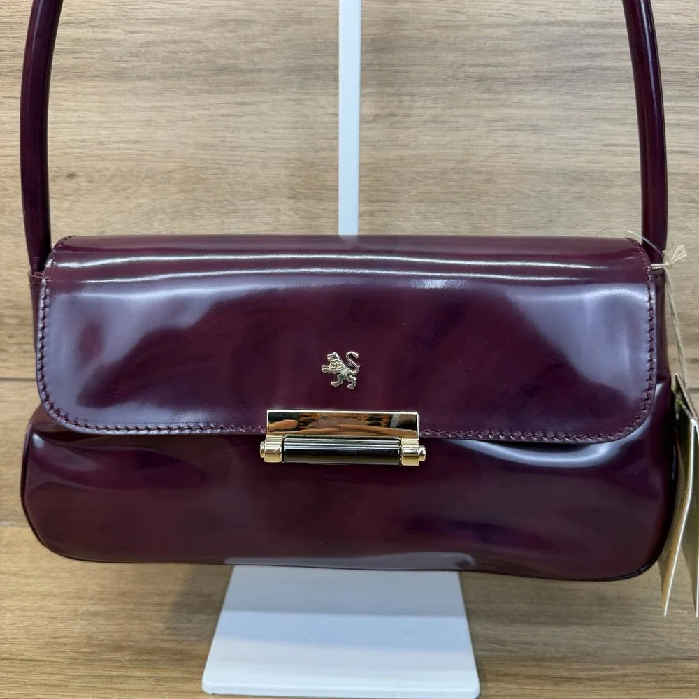 Pratesi Barchetta Italian Leather Shoulder Bag Chianti Burgundy Gold Hardware